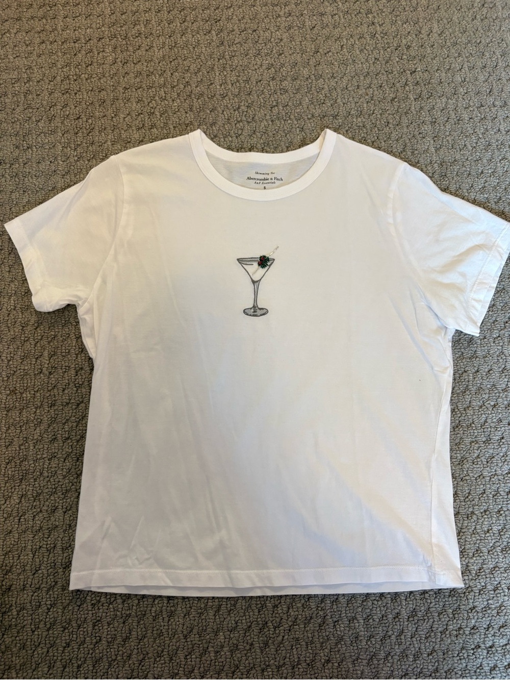 Abercrombie & Fitch White Crewneck Tee with Martini Beading